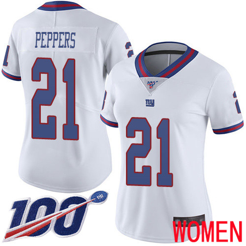 Women New York Giants #21 Jabrill Peppers Limited White Rush Vapor Untouchable 100th Season Football NFL Jersey